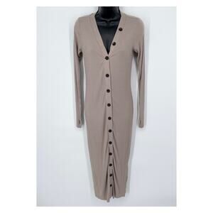 Enza Costa Womens Viscose Rib Cardigan Midi Long Sleeve Dress NEW Sz S Oatmeal